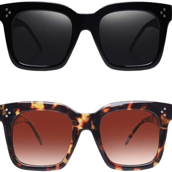 2 Pack Vintage Women Oversized Sunglasses Designer Luxury Square Sun Glassess